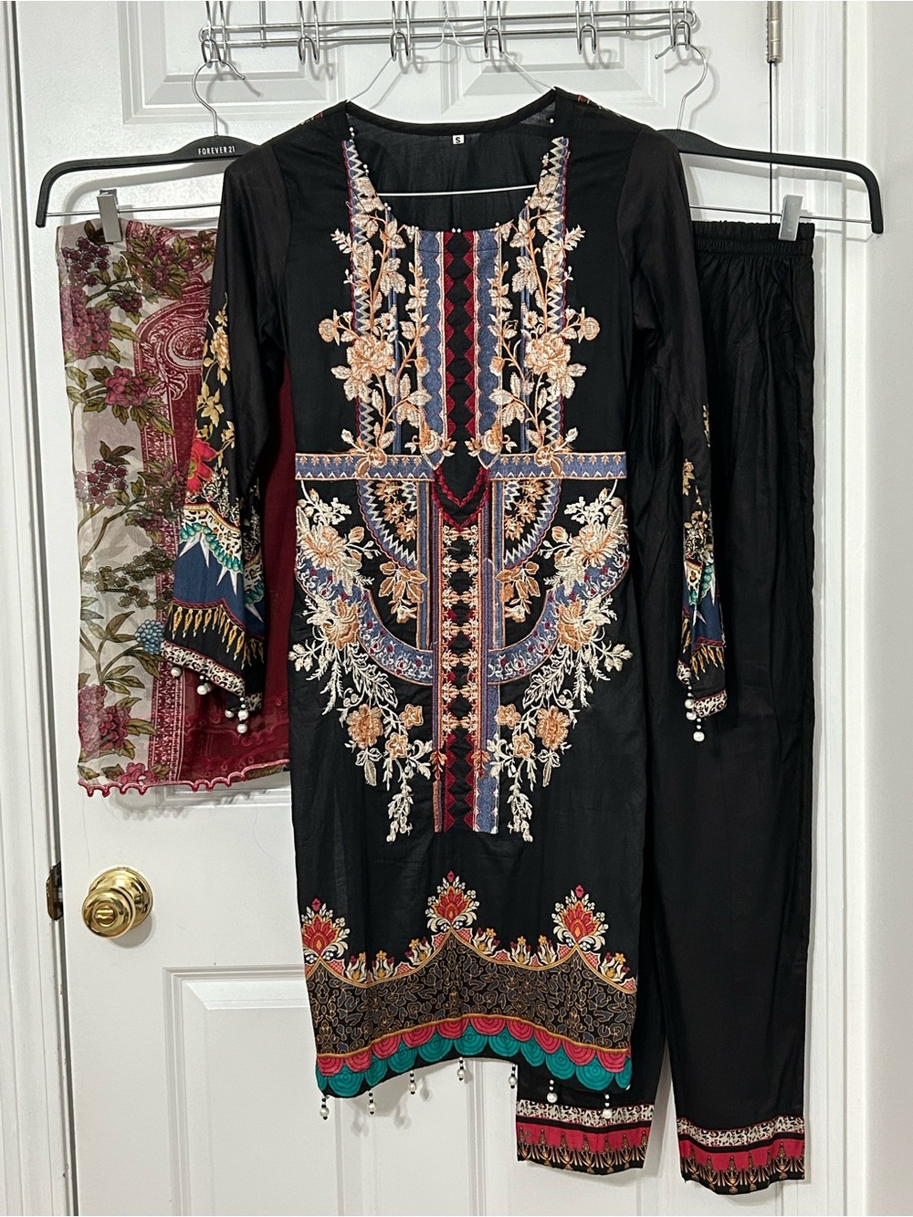 Pakistani 3 piece suit in black and red